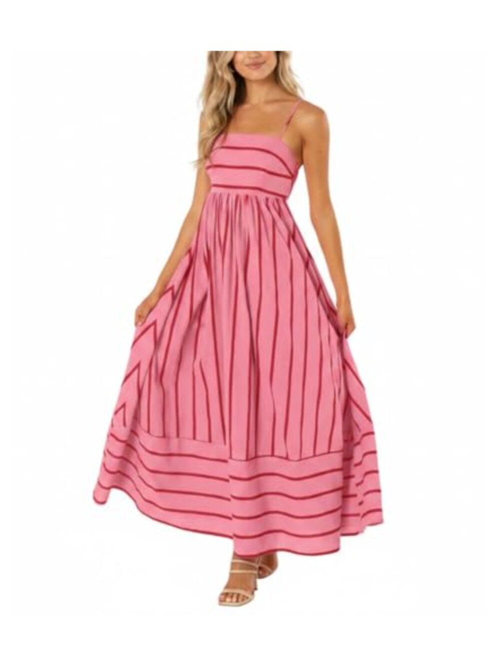 Women's Smocked Back Cut Out Maxi Dress Spaghetti Strap Flowy Swing
